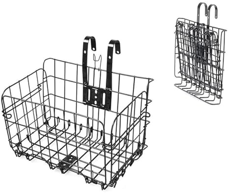 LNwnmyyg Folding Bike Basket, Rust Proof Detachable, Easy Install, Front Handlebar or Rear Rack, Black, Steel & Plastic, 36.3 kg Load Capacity