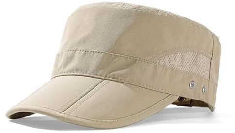 QI YUAN Army Cap Herren Kurzer Schirm Militärkappe Sommer Schnell Trocknend Sonnen Schirm (DE/NL/SE/PL, Numerisch, 56, 60, Beige)