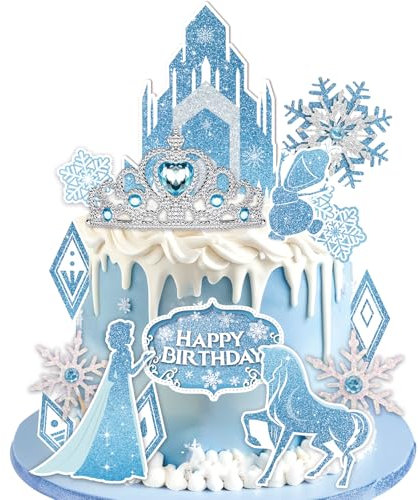 GZDUCK Geburtstagskuchenaufsatz, Eisprinzessin-Kuchenaufsätze, Dekoration, Krone, Schneeflocke, Acryl, Schloss, Thema, Geburtstagsparty, Cupcake-Topper für Kinder, Mädchen, Jungen, 16 Stück