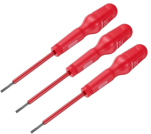 QUARKZMAN 3Pcs 1000V Tournevis Électrique Magnétique Isolé à Fente 3mm x 75mm CR-V Tournevis à Tête Plate pour Électriciens, Rouge