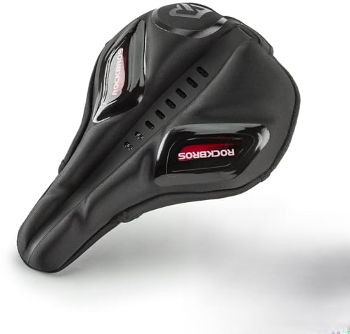 ROCKBROS Fahrradsattel Überzug Gel Fahrrad Sattelbezug Atmungsaktiv Polstersattelüberzug 26 * 18cm Fahrradsitzbezug mit Regenschutz Gelsattelbezug für MTB, rennrad, E-Bike Rot/Blau