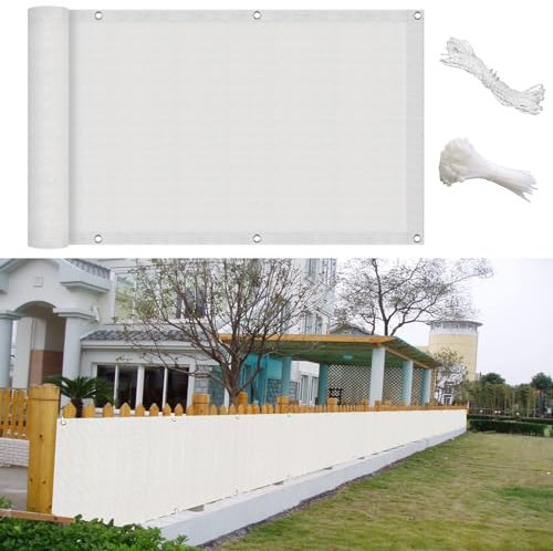GAIFNAG Balkon Sichtschutz Balkonumspannungen 55 x 250 cm Balkonsichtschutz mit Ösen, Wasserabweisend Balkonbespannung HDPE Gewebe, Uv-Schutz, Wetterfest für Balkon Terrasse Garten, Weiß