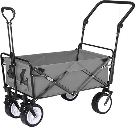 ZWQXZX Bollerwagen Faltbar Strandwagen Faltbollerwagen Klappbarer Gartenwagen Mit 4 Rädern, Robuster Einkaufswagen Für Outdoor-Camping-Pull-Truck Transportwagen Handwagen(Grey)