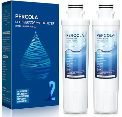 PERCOLA Lot de 2 filtres à eau MIWF6200, compatibles avec les modèles Sharp® SJWF200, SJG2254FS, Thor Kitchen® WF200, Zline® MIWFT2100, Midea® MRS26D5AST, MF-2008-R2, Zline® RFM-W-36