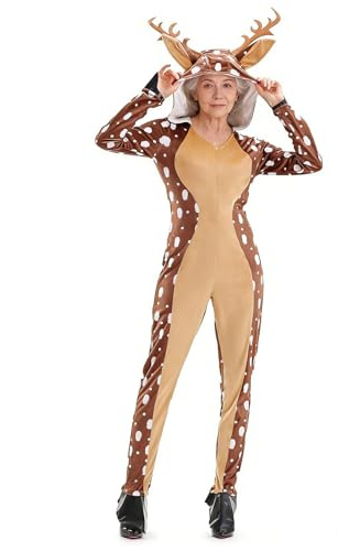 Funjoyz Costume Natale da Renna Cervo Alce Tuta Natalizia con Cappuccio para Natale Capodanno Carnevale di Cosplay Mascherata Carnevale Festa a Tema per Famiglie