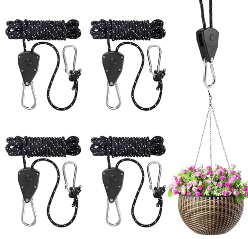 ueslwser 4 Stück 4mm Abspannseile mit Seilspanner, 4M Reflektierende Abspannseile, Einstellbare Seilratsche mit Haken, Zeltschnur Leuchtend Camping Schnur für Sonnensegel Wäscheleine