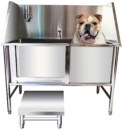 Pet Dog Grooming Tub, Professional Stainless Steel Pet Dog Bath Tub, with Steps Faucet & Accessories Dog Washing Station Pet Shower Sink for Home(Size:135cm/53.1in,Color:Deep:50cm/19.6in)