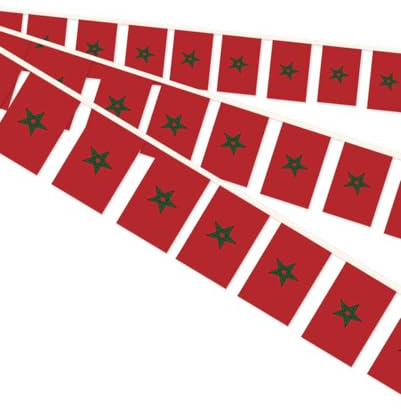 10 Meter Marokko Miniatur String Pennant Flagge, 30 PCS marokkanische kleine Bunting Banner, 32 FT Dekorationen für Outdoor Indoor House Home Office Meeting Party(Morocco)