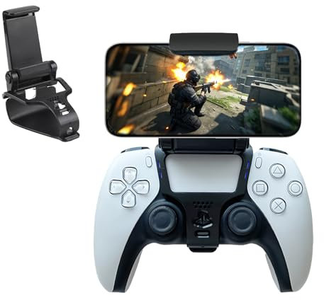 Controller Phone Mount Clip, compatible avec PS5, Noir, Support de Téléphone Pliable pour Manette compatible avec PS5, Compatible Smartphones Android/iOS 80 mm, Pratique et Stable