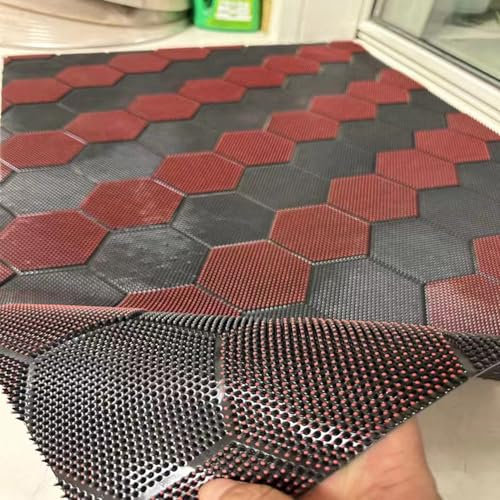 UrbanUp Rubber Flooring 2/3/ 4 Ft Wide Non-slip Mats Customizable, Unique Pattern Design Rubber Matting, Avoiding Dirt From Entering Your Home, Garage Flooring Roll(Black+red,120x220cm(3.9x7.2ft))