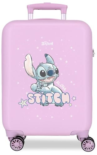 Valigia Cabina Bambino Disney Lovely Stitch Joumma Blu Bianco Rigido ABS Serratura laterale a Combinazione 4 Ruote Bagaglio a Mano, Lilla, 55 x 38 x 20 cm, Valigia cabina