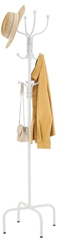 FAVOOSTY Coat Stand Free standing, Coat Rack with 12 Hooks, Clothes Clothing Rack with Umbrella Holder, Hats, Bags for Hallway Bedroom Living Room Office, White