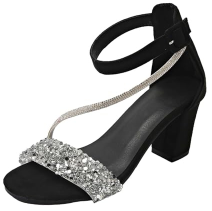 Escarpins Femme Grande taille Paillettes Strass Bout Ouvert Bride Cheville Boucle Talon Haut Chaussures Chic et Elegant Pour Robe De Banquet Mariée 44