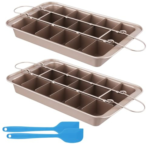 JEUIHAU 2 Pack Non Stick Brownie Tin, 18 Slot Rectangular Carbon Steel Traybake Tray with Dividers, Baking Pan for Cookies, Lasagna, Flapjacks, 31.5x19.3x3.7cm