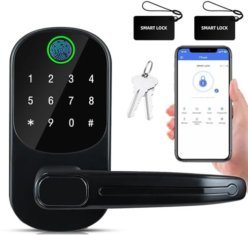 TEKXDD Smart Door Lock, 10 in 1 Fingerprint Door Lock, Electronic Keyless Entry Handle with Bluetooth, Biometric Fingerprint and Touch Digital Keyboard, TTLOCK