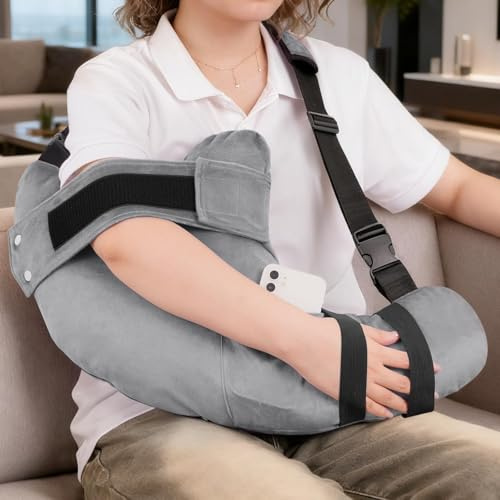 KUAZIDAR Schulterkissen nach OP, Rotatorenmanschette Kissen zur Schmerzlinderung, Ergonomisches Armkissen für Seitenschläfer, Einstellbare Schulterstütze für Links & Rechts, grau