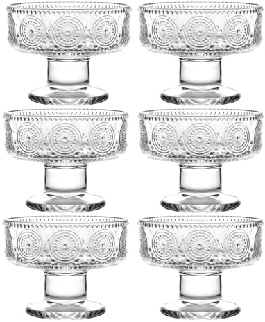 Set med 6 st 220 ml/8 oz små söta fotade tulpaner klara glas dessertskålar/koppar - perfekt för efterrätt, Sundae, glass, frukt, sallad, mellanmål, cocktail, smaktillsats, småsaker och födelsedagsfest