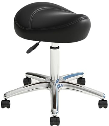 Ergonomisk sadelpall – bekväm rullande svängbar stol, justerbar höjd för utarbetande, medicinsk och tandvård – snygg svart sadelstol
