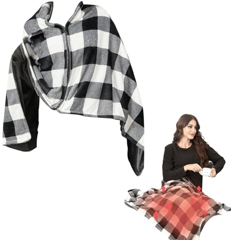 USB Heated Shawl, 59 x 32In Wearable Electric Throw Blanket,Multiple Heating Levels Fast Heating Pad for Back Pain Relief Soft Warm Fleece Poncho Wrap (Black)