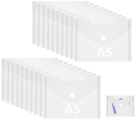 12 Dokumententaschen A5 Dokumentenmappe Druckknopf Transparent 24x17cm | Schule Büro organisieren, Papier Quittungen Hausaufgaben, wasserdicht haltbar robust, Kunststoff übersichtlich praktisch