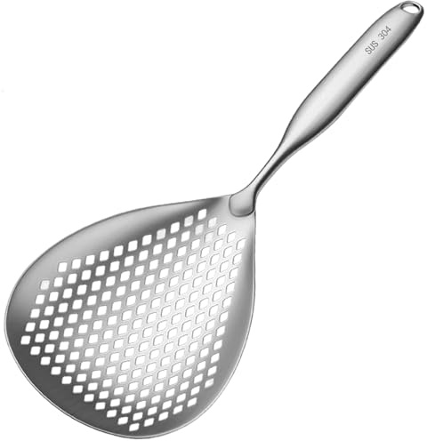 Cucchiaio forato per schiumarola, colino per pasta in acciaio inossidabile, cucchiaio per mestolo per schiumarola per friggere e cucinare, colino per friggere addensato, da cucina