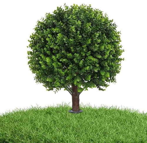 Arbusto de boj artificial, árbol falso realista de 23 pulgadas para uso en exteriores e interiores, topiario decorativo para pasillos, patios, césped, jardines, interiores de oficinas, expositor
