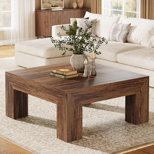 Tribesigns Couchtisch, Quadratischer Wohnzimmertisch, Couchtisch mit Stabilen Holzfüßen für Couch Schlafzimmer, 100 x 100 x 50 cm, Dunkelbraun