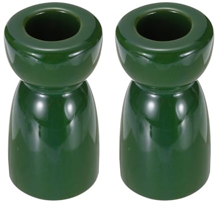 QUARKZMAN 2 Piezas Soporte para Velas Verde Oscuro Brillante Estilo Moderno | Portavelas De Cerámica, Para Velas Delgadas, Decoración Para Centros De Mesa, Aniversario, Soporte Para Velas
