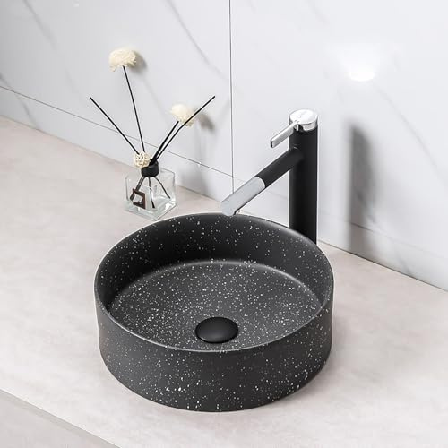WYRNOBRX Lavabo Rotondo 14 Lavandino Bagno Nero da Appoggio Piccoli Lavabi Moderni in Ceramica Senza Accessori per Bagni Case E Ristoranti Lavabo Classico,Nero,L14 W14 H5