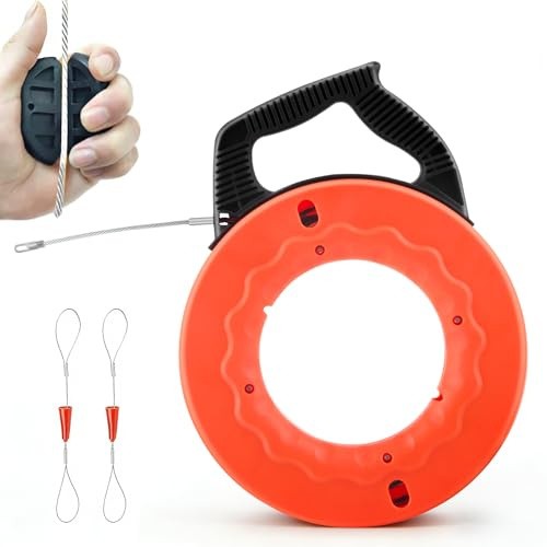 Guía Pasacables 30m, Enhebrador de Alambre Electrico Diámetro 5 mm, Sonda Guía para Electricista con 2 Muelles de Guía, con Mango, Herramienta para Pasar Cables en Instalaciones Eléctricas (Naranja)