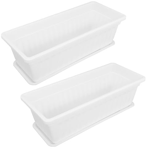 IMUSINICE 2 Pezzi Vasi Rettangolari in Plastica Bianco per Piante e Verdure con Sottovasi Resistenti a Graffi e Rotture per Giardinaggio Domestico