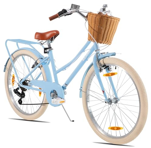 KEANO Poppy 20-Zoll-Kinderfahrrad für Mädchen von 6 bis 9 Jahren, 20-Zoll-Mädchenfahrrad mit 7 Gängen und Korb,blau