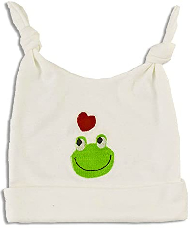 Zigozago - Handgemachte gestickte Babymütze Frosch mit 2 Knoten