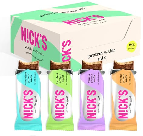 NICKS Mix de Barritas Protein wafer | 25% Proteína | 203 calorías | Proteicas Oblea Chocolate Sin Azúcar Añadido Low Carb Snack Bar Sin Gluten (9 x40g)