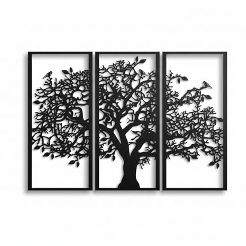 3 Paneele Stammbaum aus Metall, Wanddekoration, Baum des Lebens, 75 x 50 cm