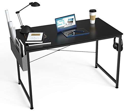 HOMIDEC Writing Computer Desk, Office Work Desk for Student and Worker | Laptop Table with Storage Bag and Headphone Hook,Modern Simple Style Desks for Bedroom, Home, Office.Black(100x50x75cm)