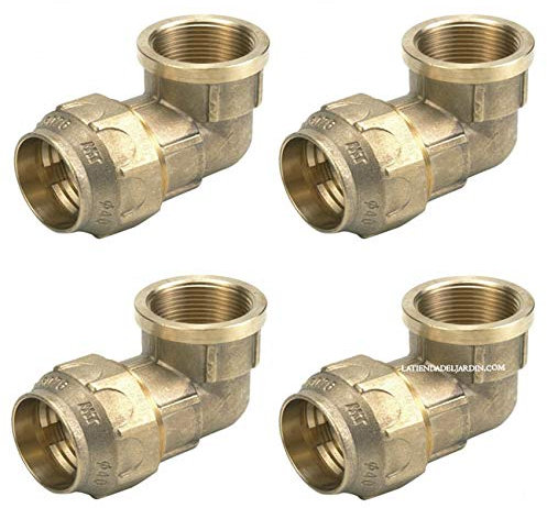 Suinga Codo Hembra Laton 40mm x 1 1/4'' para Tuberia Polietileno | Pack 4 Codos Rosca Hembra | Accesorio de Fontaneria Roscado | Certificado Aenor | Conexion Rosca Hembra