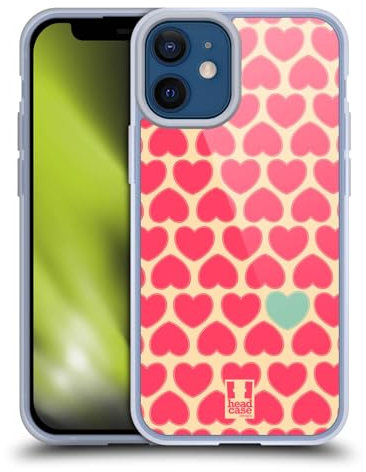 Head Case Designs BG Giallo Rosa Pattern A Cuore Custodia in Gel [Protezione di Grado Militare] Compatibile con Apple iPhone 12 Mini E Compatibile con MagSafe