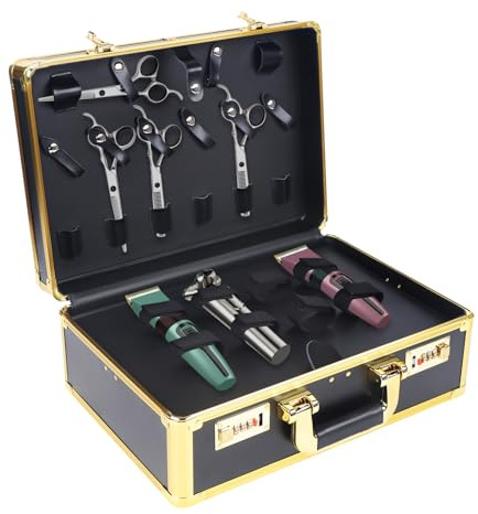 Acesunny Barber Tragetasche Haarschneider Werkzeugtasche Organizer Friseursalon Werkzeug Barber Stylist Koffer Tragetasche Haarschneider Werkzeugkasten (Gold)