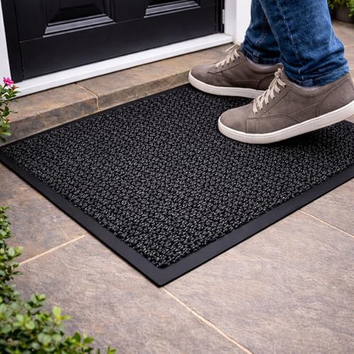GULLAMBO Paillasson pour intérieur et extérieur - Lavable - Antidérapant - Attrape la saleté - Super Absorbant - 40 x 60 cm - Anthracite