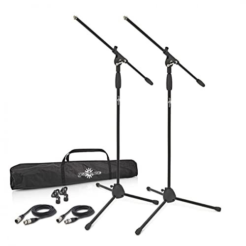 Gear4music Boom Microphone Stand - 2 Pack with Carry Bag