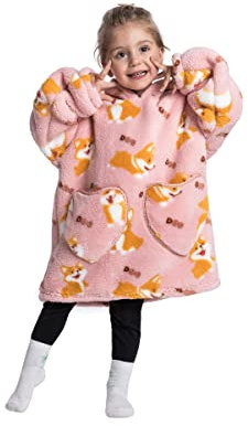 Pterygoid Sweat à Capuche Enfant, Pull Plaid Oversize pour Filles et Garçons, Super Douce Chaude Capuchon Sherpa Peluche à Manches TV pour Tout-Petit 3-6 Ans