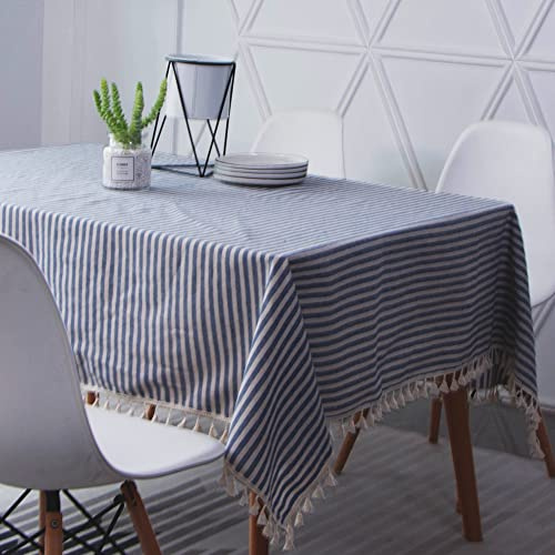 Novetec Tischdecke Rechteckige Baumwolle Leinen Tischtuch Abwischbar Ölbeständig Fleckschutz Tischdecken Pflegeleicht für Drinnen Draussen Garten Esszimmer Party und Festen 140x220