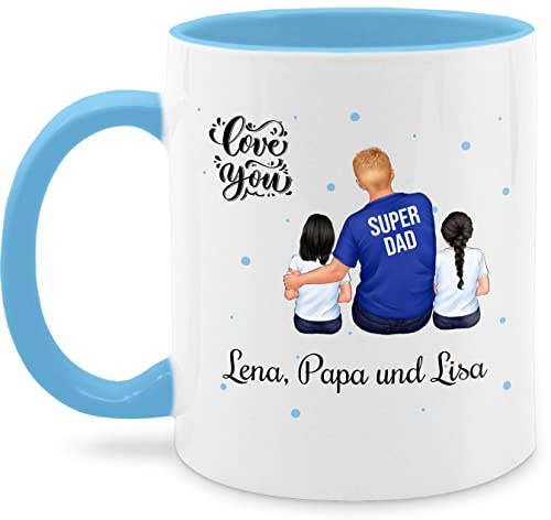 Tasse Tassen 325ml - zum Vatertag - Super Papa zwei Kinder I Bester Papa Geschenk Geburtstag - 325 ml - Hellblau - kindern vatertagsgeschenk vater name kaffeetasse geschenke für von 2