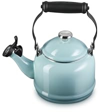 Le Creuset Enamel on Steel, Demi Tea Kettle with Metal Finish, 1.25 qt, Sea Salt