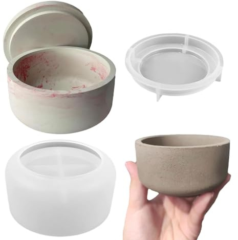 Storage Box with Lids Candle Jar Molds Set, Concrete Round Stripe with Cover Bottle Making Moulds for DIY Storage Box Candle Holder