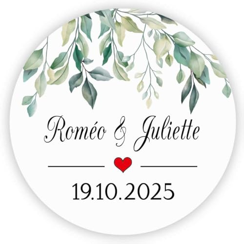 MameArt 50stk Personalisiert Hochzeit Aufkleber, Herz mit Namen und Datum, 4cm Sticker für Hochzeit Gastgeschenk Geburtstag Feste Geschenke Präsente (Herz A)
