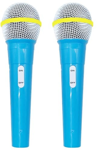 Veemoon 2Pcs Fake Microphone Props Plastic Realistic Mic Kids Pretend Microphone Toys Simulated Colored Microphone Models for Karaoke Stage Party Props Blue