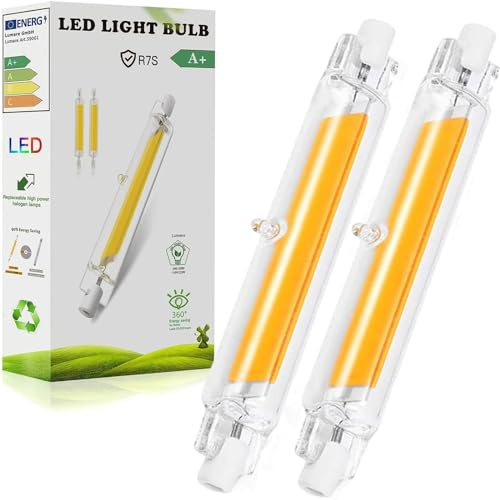 R7S LED 118mm Dimmbar 20W Leuchtmittel, LED Lampe, Warmweiß 3000K Glühbirne, Ersatz für 200W R7S Halogenlampen, COB LED Birnen 2000LM, Kein Flackern, 360° Strahlbeleuchtung, AC/DC 220-240V,2pcs