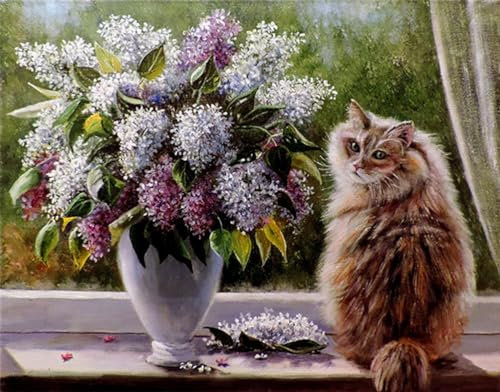 Meecaa Malen nach Zahlen, Katze, Blume, Tier-Set für Erwachsene, Anfänger, DIY-Ölgemälde, 40,6 x 50,8 cm (ohne Rahmen, Katze)
